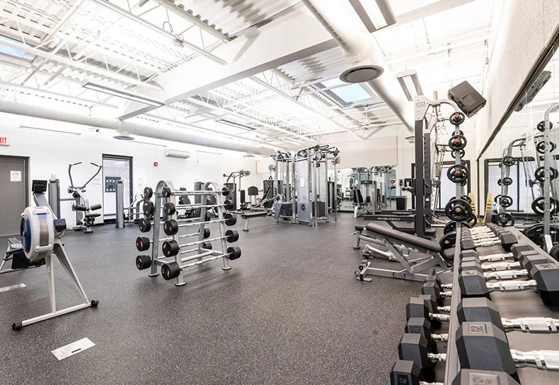 Fitness equipment inside Queen Elizabeth Park Community and Cultural Centre